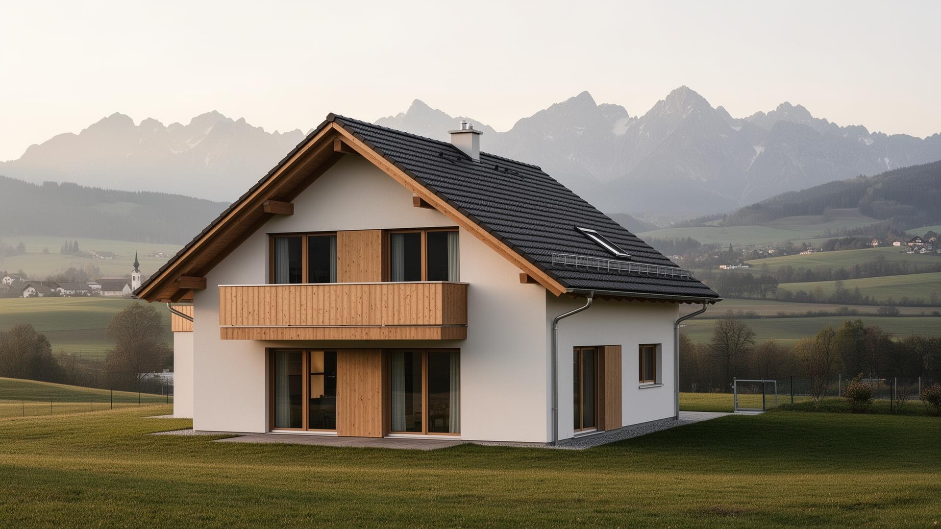 Gepflegtes Wohnhaus in Oberbayern im warmen Abendlicht