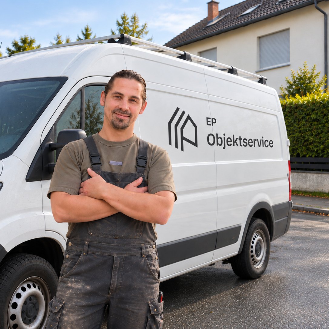 Stefan Ehberger, Inhaber von EP Objektservice, vor dem Firmentransporter